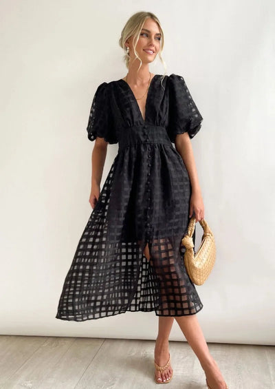 LENA | Sukienka z Bufiastymi Rękawami