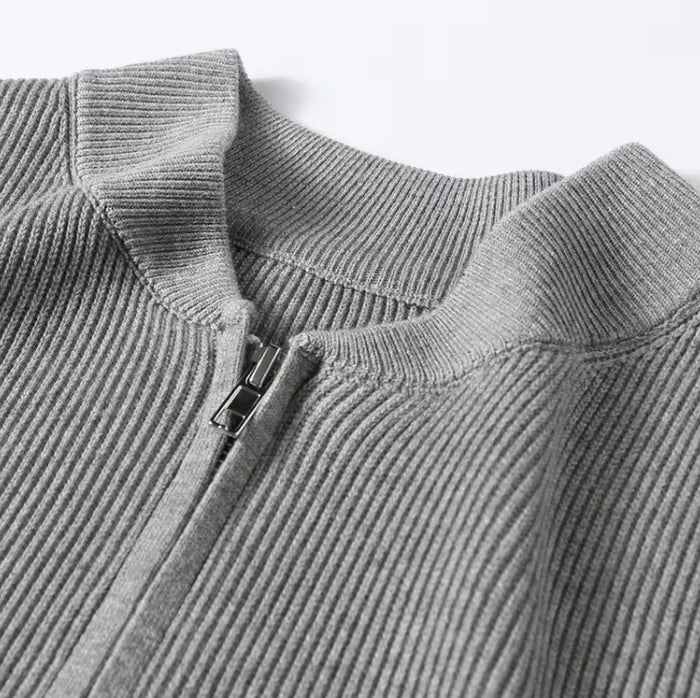 Milo™ | Cienko dziane luksusowe męskie kamizelka z dwukierunkowym zamkiem błyskawicznym i stójką | Struktura żebrowa