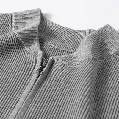 Milo™ | Cienko dziane luksusowe męskie kamizelka z dwukierunkowym zamkiem błyskawicznym i stójką | Struktura żebrowa