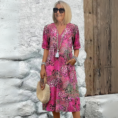 ELENA | Sukienka Midi w Stylu Boho z Dekoltem w Serek