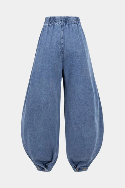 AGATA | Balonowe Bawełniane Spodnie z Wysokim Stanem