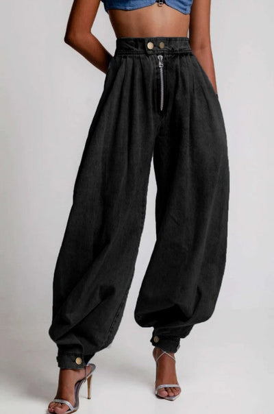 AGATA | Balonowe Bawełniane Spodnie z Wysokim Stanem