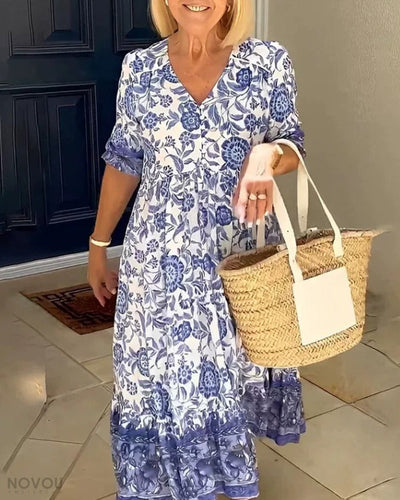 BARBARA | Elegancka Sukienka Kwiatowa z Dekoltem w Serek