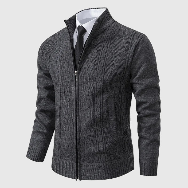 Jakub – Sweter z dzianiny na zamek z wysokim kołnierzem