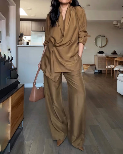 IZA | Szykowny komplet z drapowanym dekoltem typu woda