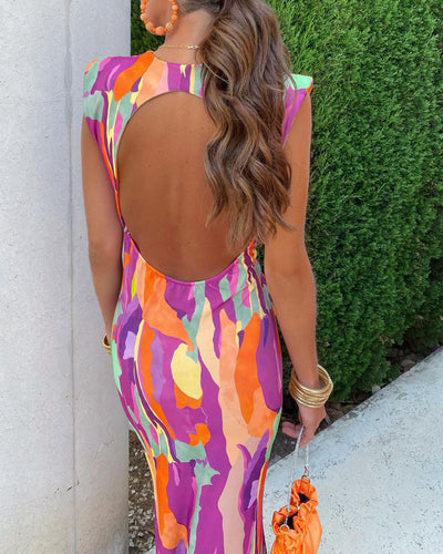 LIBIA | Długa Sukienka Bez Rękawów z Węzłem