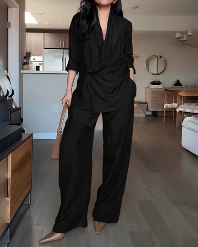 IZA | Szykowny komplet z drapowanym dekoltem typu woda